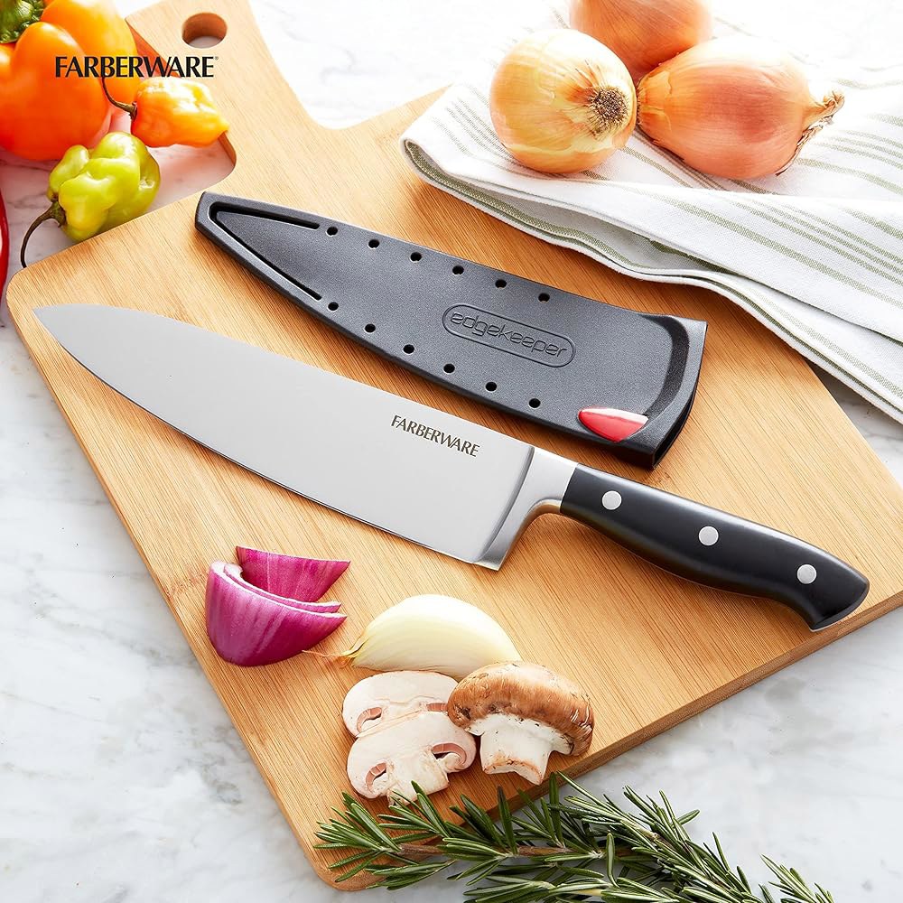 Farberware Edgekeeper 20.3cm(8인치) 단조 트리플 공학적 커버, 나이프, 셀프 셰프 인체 블레이드 주방 블랙 스테인리스 스틸 있는 칼, 날카로운 고탄소 면도 - 상세 이미지 2
