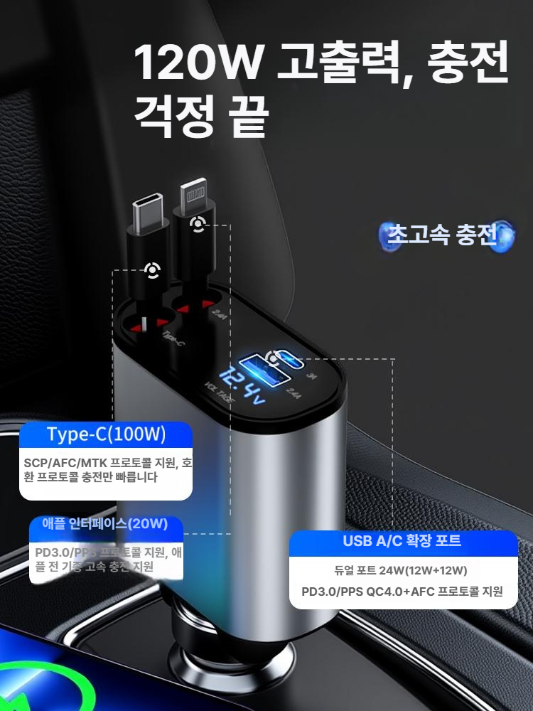 차량용충전기 멀티 고속 충전기 충전기 충전잭 차량용 허브 소켓 초고속 - 상세 이미지 4