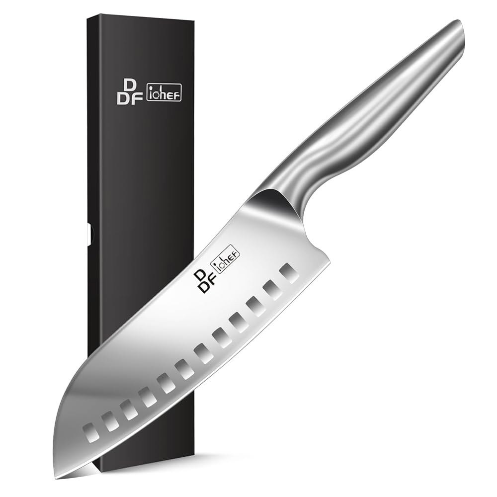 DDF iohEF 주방 칼, 셰프 17.8cm(7인치) 스틸 울트라 샤프 전문 일본 산토쿠 나이프 나이프, 미끄럼 스테인리스 요리 손잡이 인체 공학적 방지 - 상품 이미지