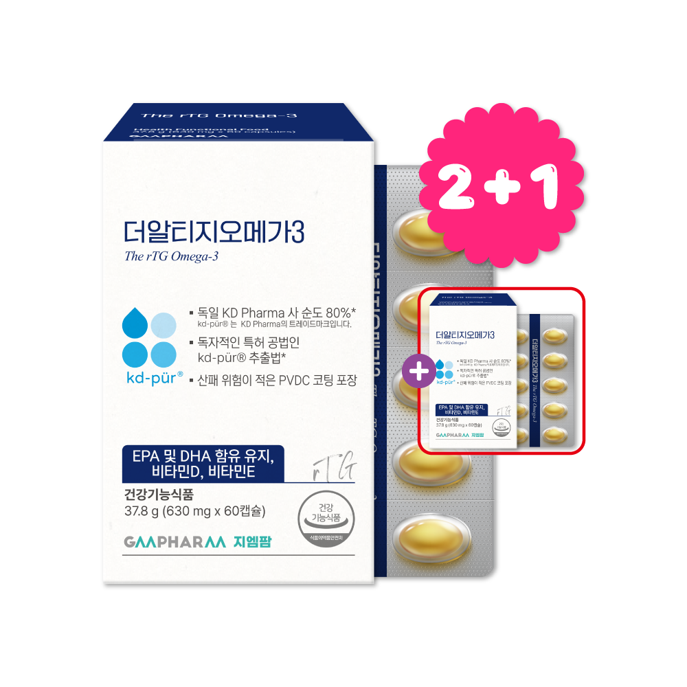 지엠팜 더 알티지 rTG 오메가3 KD파마 초임계 임산부 비타민D 청소년 60캡슐, 3개 제품 이미지