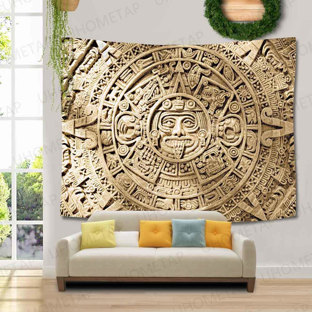 UHOMETAP 마야 태피스트리, 고대 아즈텍 달력 152.4cm(80 x 6 아트 홈 매트 데코 벽걸이, 피크닉 심볼 침실용 벽 타월 비치 만다라 203.2 - 상세 이미지 3