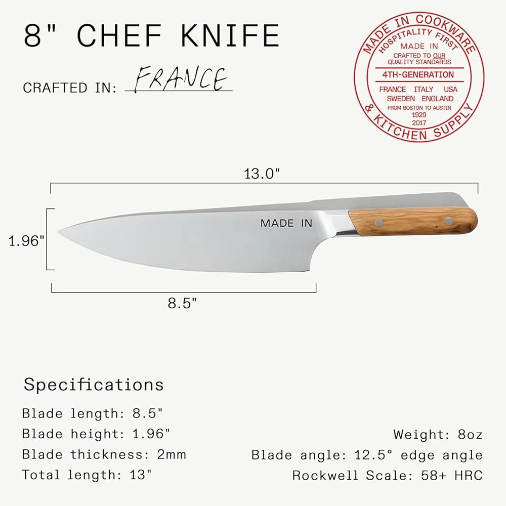 Made In 조리기구 - 20.3cm(8인치) 제작 올리브 손잡이가 달린 나이프 프랑스에서 나무 탱 셰프 Olive Wood Handle - 상세 이미지 3