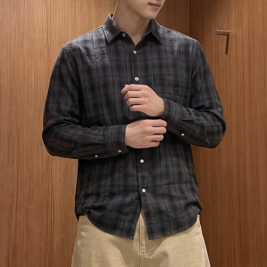 1+1 남자체크남방 오버핏남방 남자빅사이즈셔츠 이미지 8