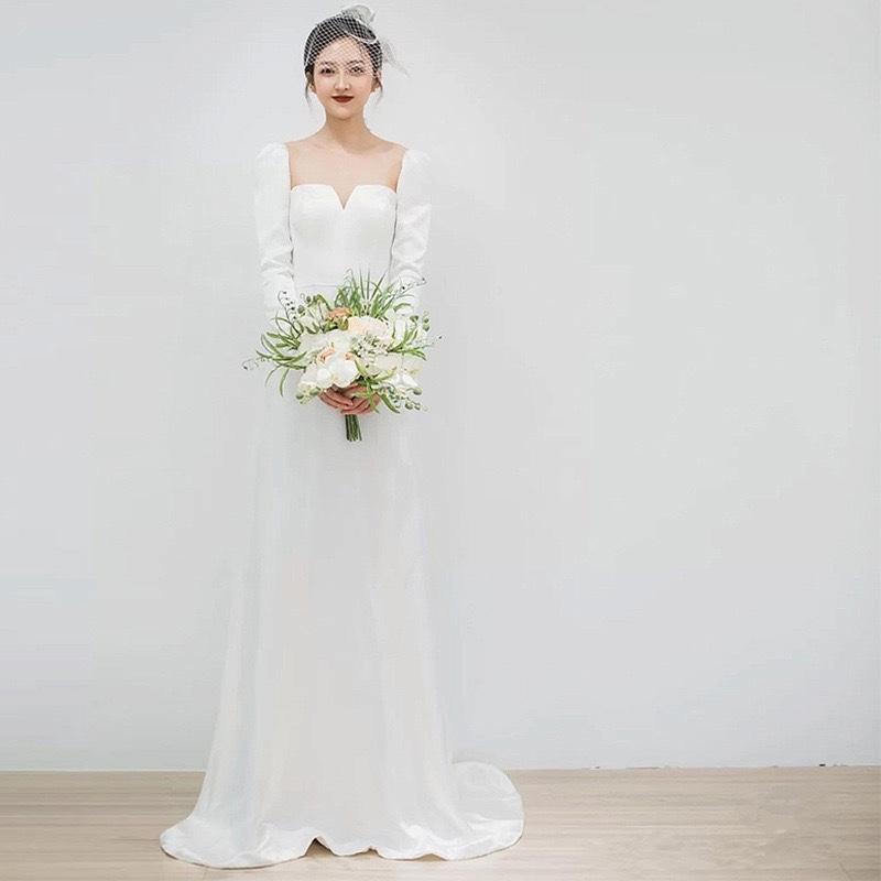 세미웨딩 오간자 긴팔 머메이드 스냅 오프숄더 26-플로어 길이 스트랩 XS - 상세 이미지 3