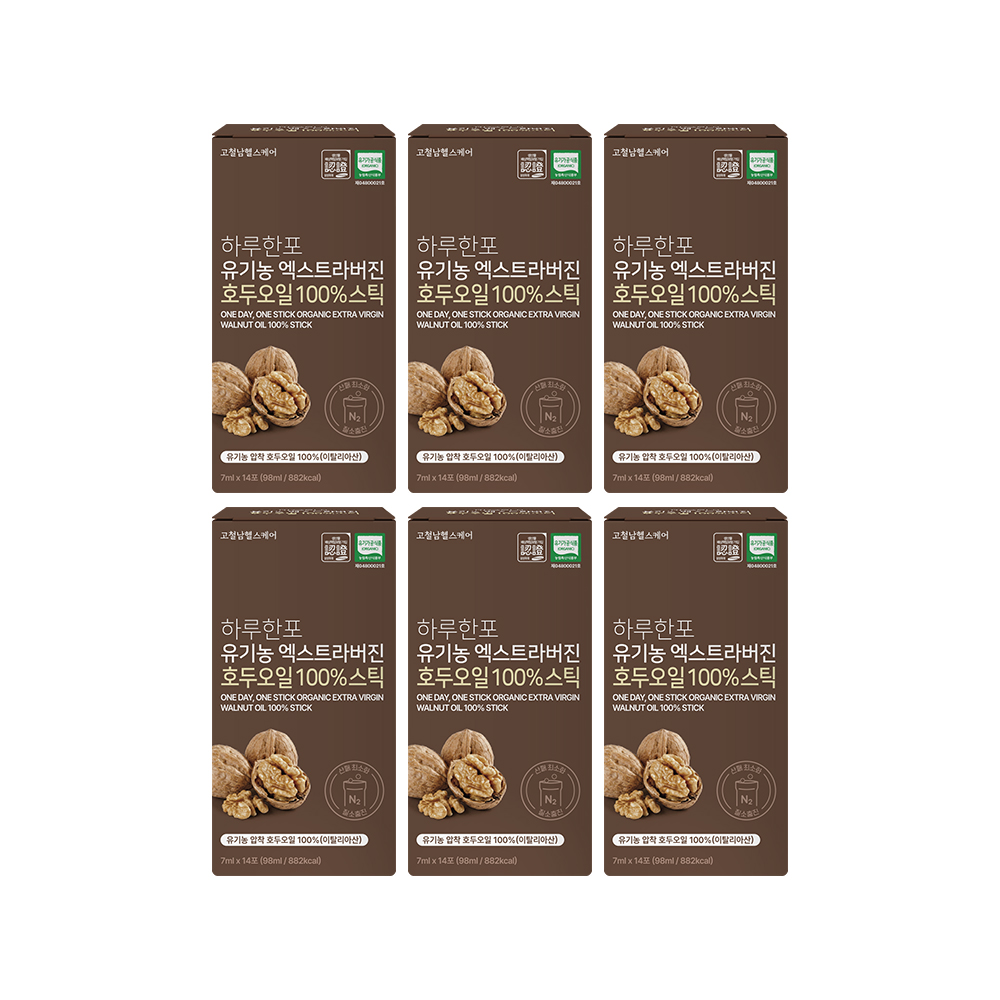 [5+1] 하루한포 유기농 엑스트라버진 호두 오일 100% 스틱 기름 냉압착 고철남 7ml, 84개 - 상품 이미지
