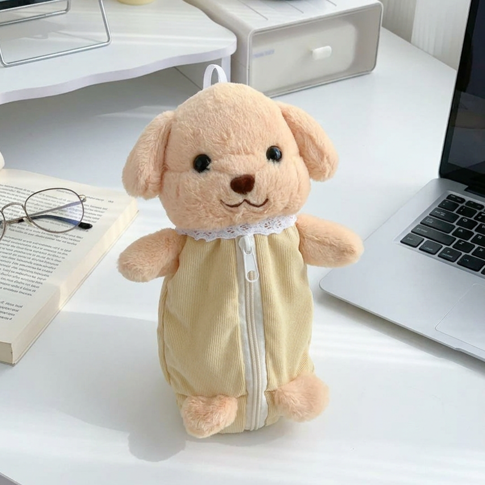 멍뭉미 강아지 인형 앞 지퍼 펜 파우치 필통 봉제인형 화장품 필기구 수납 생리대 - 상세 이미지 2