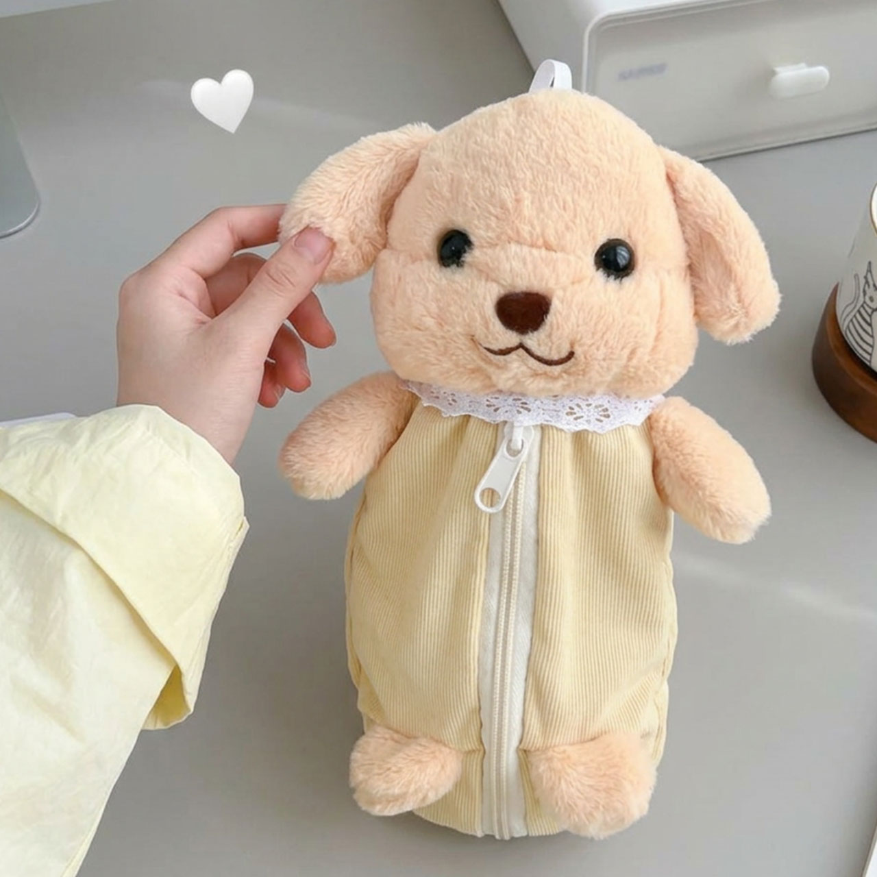 멍뭉미 강아지 인형 앞 지퍼 펜 파우치 필통 봉제인형 화장품 필기구 수납 생리대 이미지 6