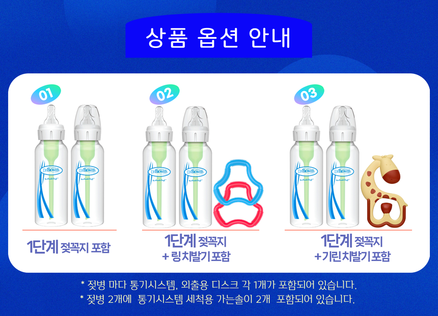 닥터브라운 오피셜 / PP 젖병 내로우넥 250ml 2개, 1단계 꼭지포함, 치발기 옵션선물 상품 이미지