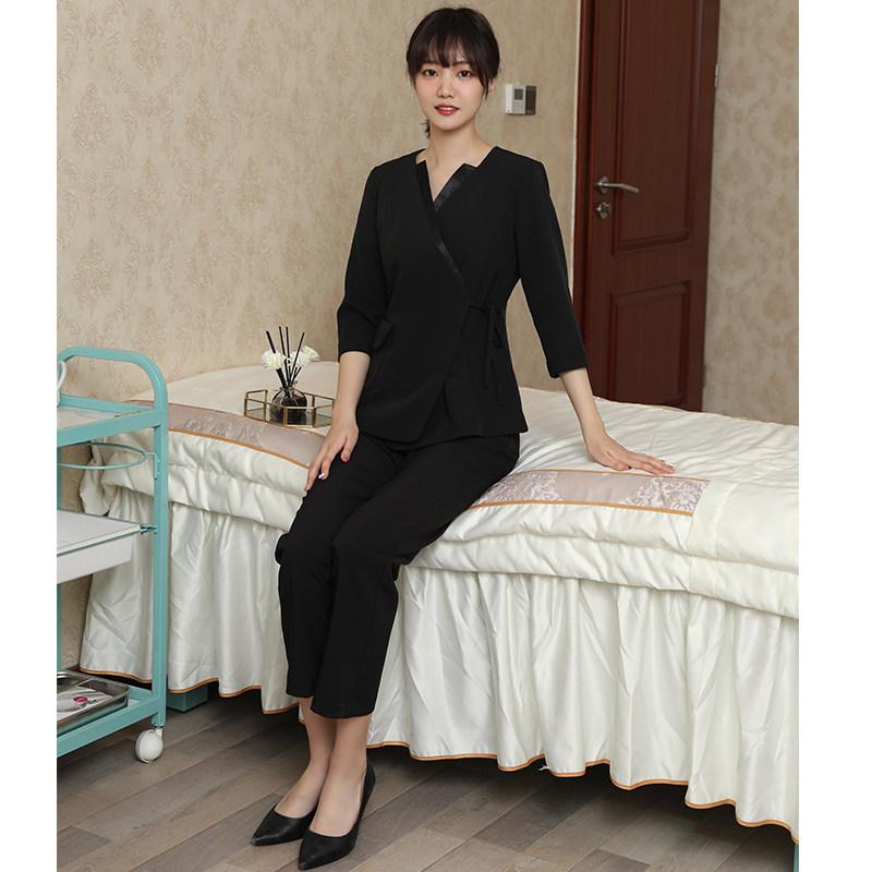 네일샵 피부 관리샵 유니폼 미용실 병원 블랙 7부 소매 바지 포함 S - 상세 이미지 5