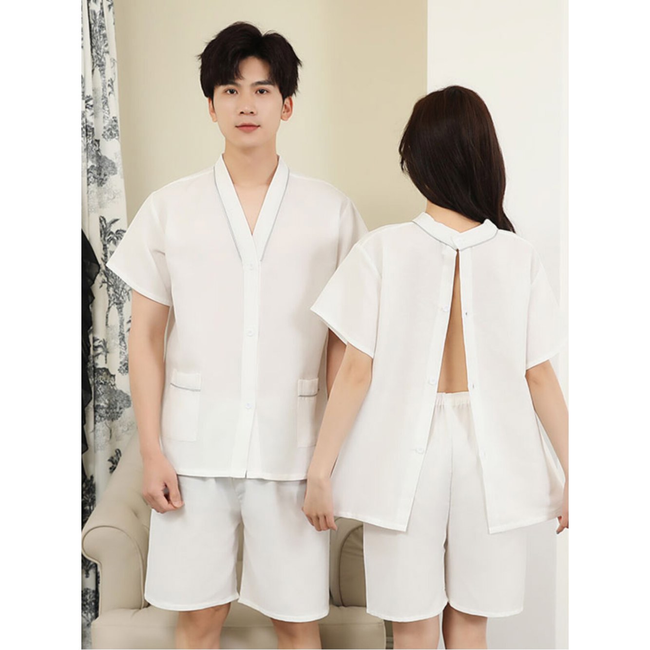 XL 뒷트임 복 여성 한의원 지퍼 찜질복 골절 남녀 기능성 순면 XL 2308 앞뒤 여밈 순면 - 상세 이미지 3