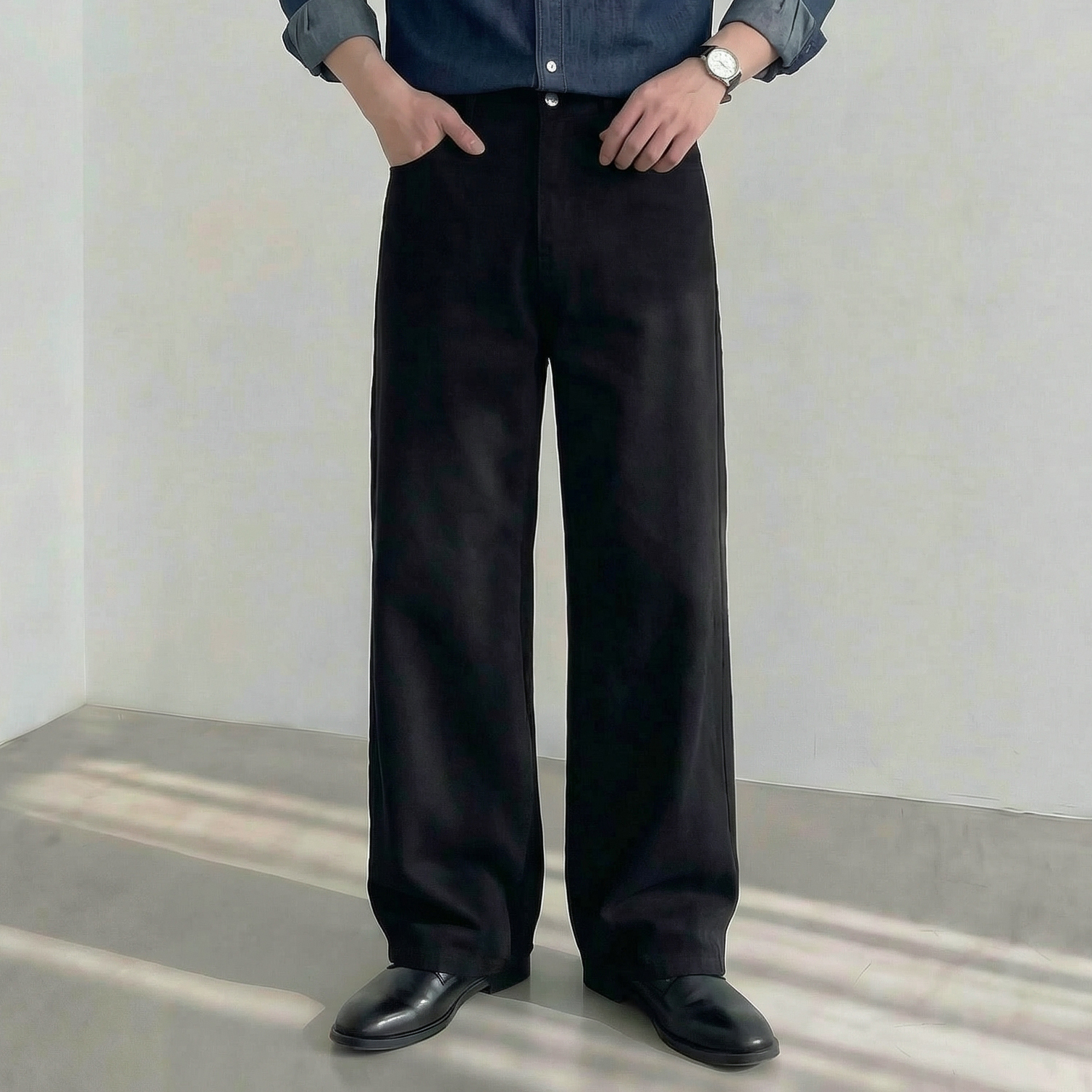 백바지 흰바지 남자밴딩면바지 남성와이드팬츠 이미지 7