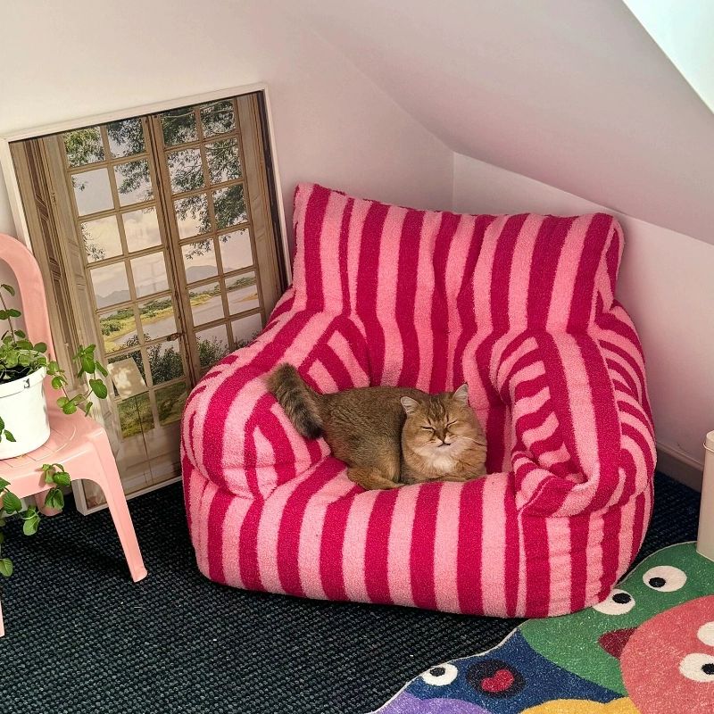 고양이 미니 소파 방성 강아지 쇼파 감성 침대 미디엄 블랙 스트라이프 도파민 소형 45x45x35cm [4kg이하고양이용] - 상세 이미지 3