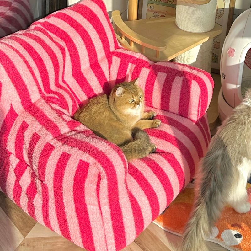 고양이 미니 소파 방성 강아지 쇼파 감성 침대 미디엄 블랙 스트라이프 도파민 소형 45x45x35cm [4kg이하고양이용] - 상세 이미지 4