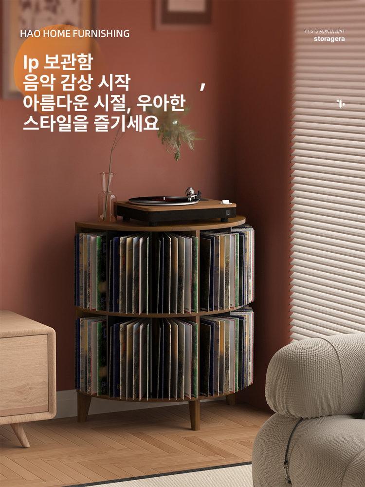 LP 장식장 원목 레코드 턴테이블 보관 음방 H-01 [2단 월넛 블랙티] - 상세 이미지 2