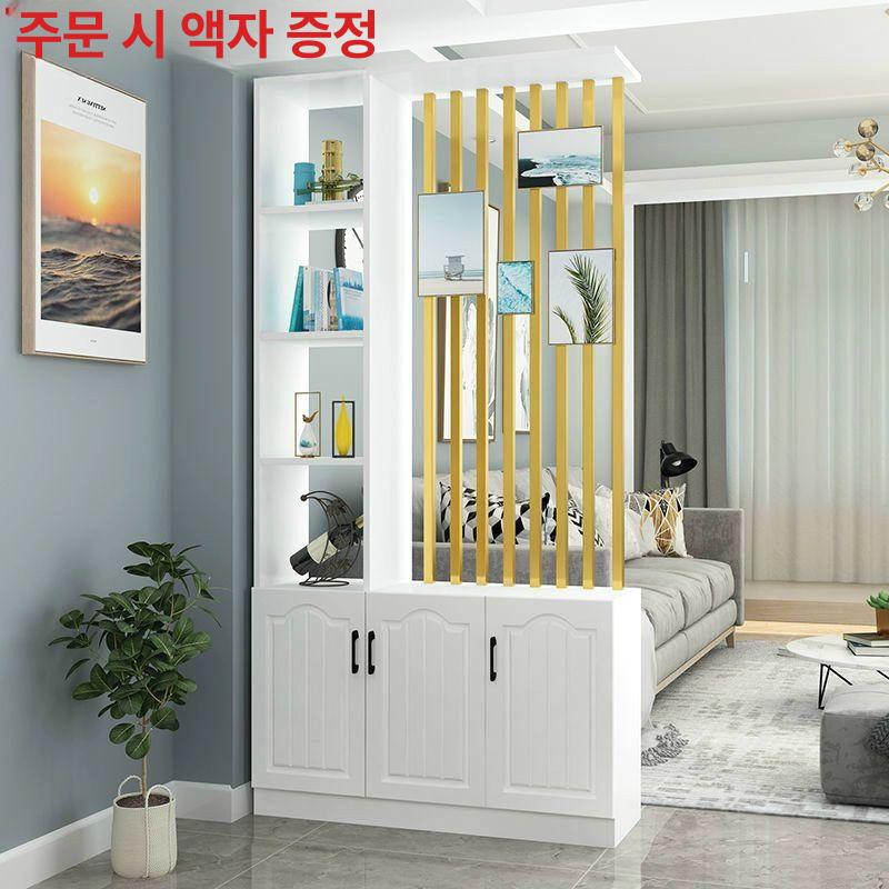 현관 파티션 신발장 캐비넷 장식장 칸막이 가벽 입구 셀프조립 120x30 라이트월넛+골드 8개 - 상세 이미지 3