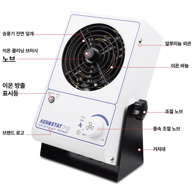 산업용 제전기 산업용 고성능 이온아이저 탁상형 금속바디 정전기 방지 먼지 제거 클린룸 이온 팬 (가정용 모터) - 상세 이미지 4