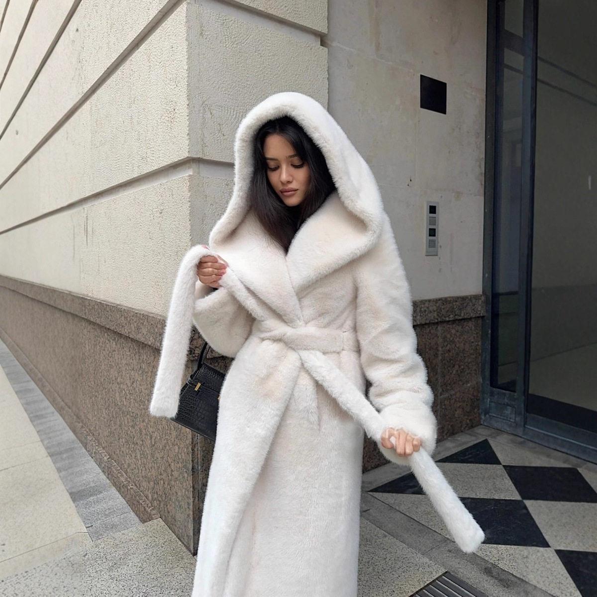 후드 에코퍼 인조밍크 롱코트 페이크 퍼 오버 코트 - 상세 이미지 2