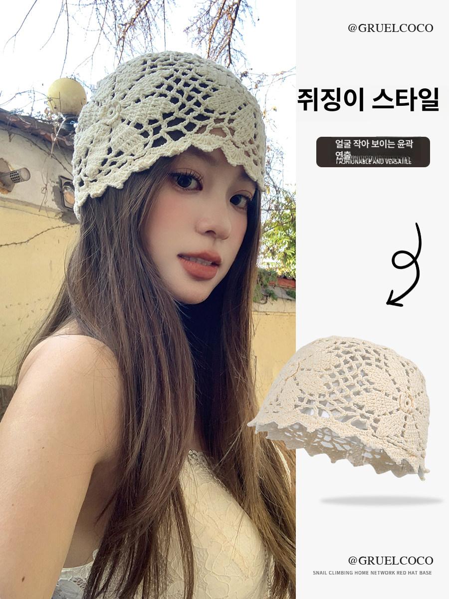 여름 비니 뜨개 펀칭 니트 골무 수면 그물 쿨 손뜨개 남자 여자 얇은 - 상세 이미지 4