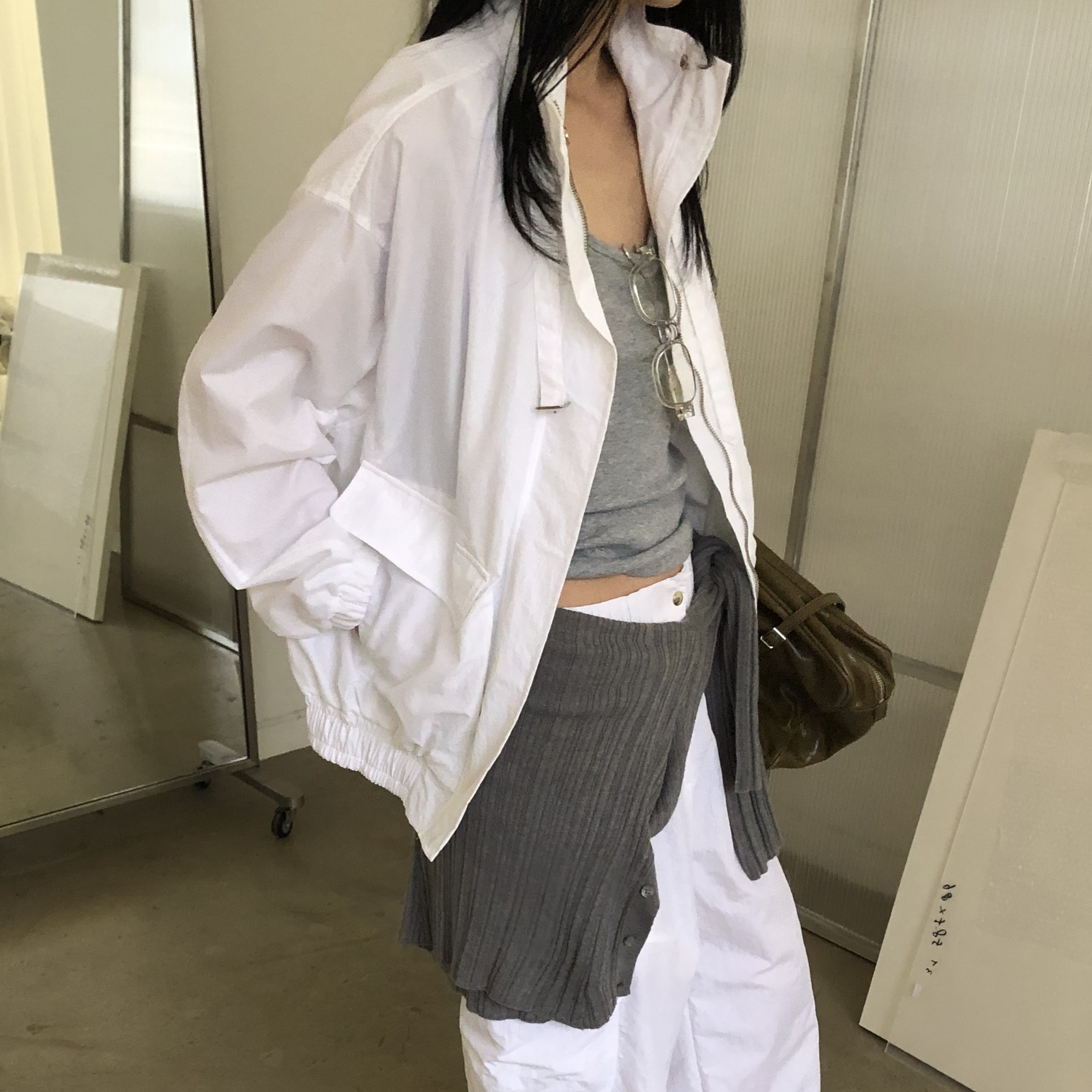 여성 스탠딩카라 나일론 점퍼 봄 간절기 블루종 바람막이 - 상세 이미지 5