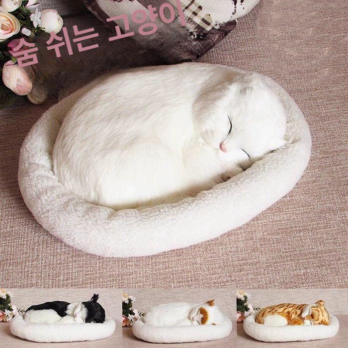 귀여운 장식소품 차량용 호흡하는 모형 고양이인형 잠자는 호흡하는 블랙 패턴 - 상세 이미지 3