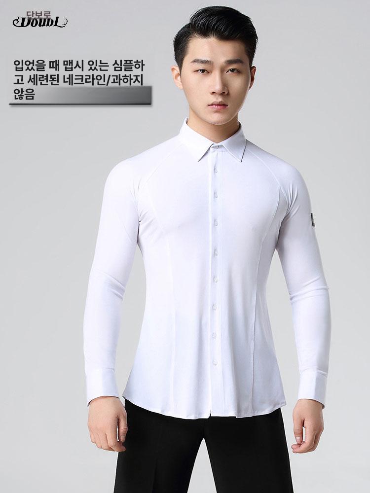 댄스복 상의 남성 공연 S 슬림 사교 스포츠 셔츠 라틴 블랙 S - 상세 이미지 4