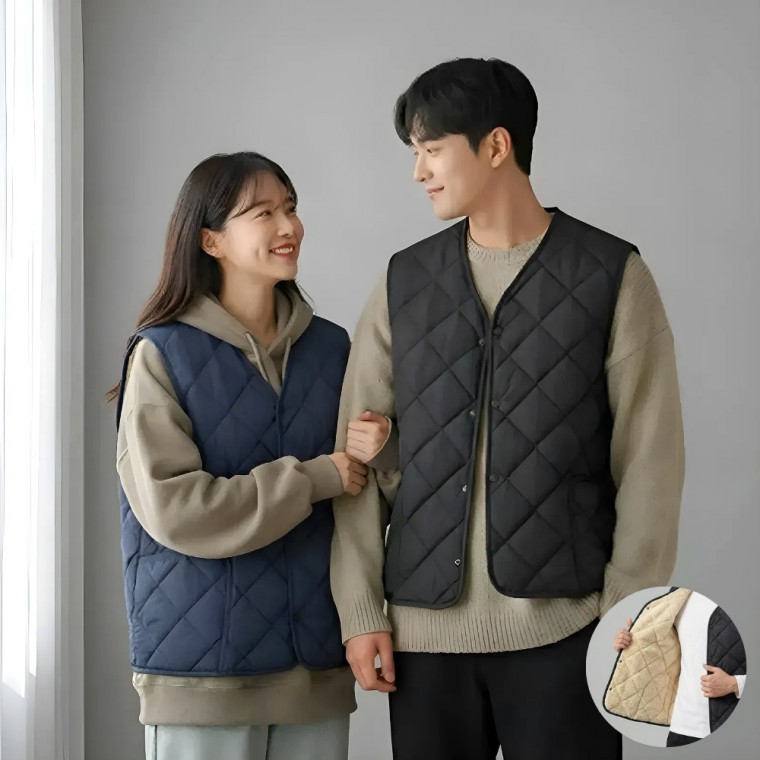 남녀공용 V넥 경량 융털 퀄팅조끼 겨울 누빔 패딩 베스트 조끼 - 상품 이미지