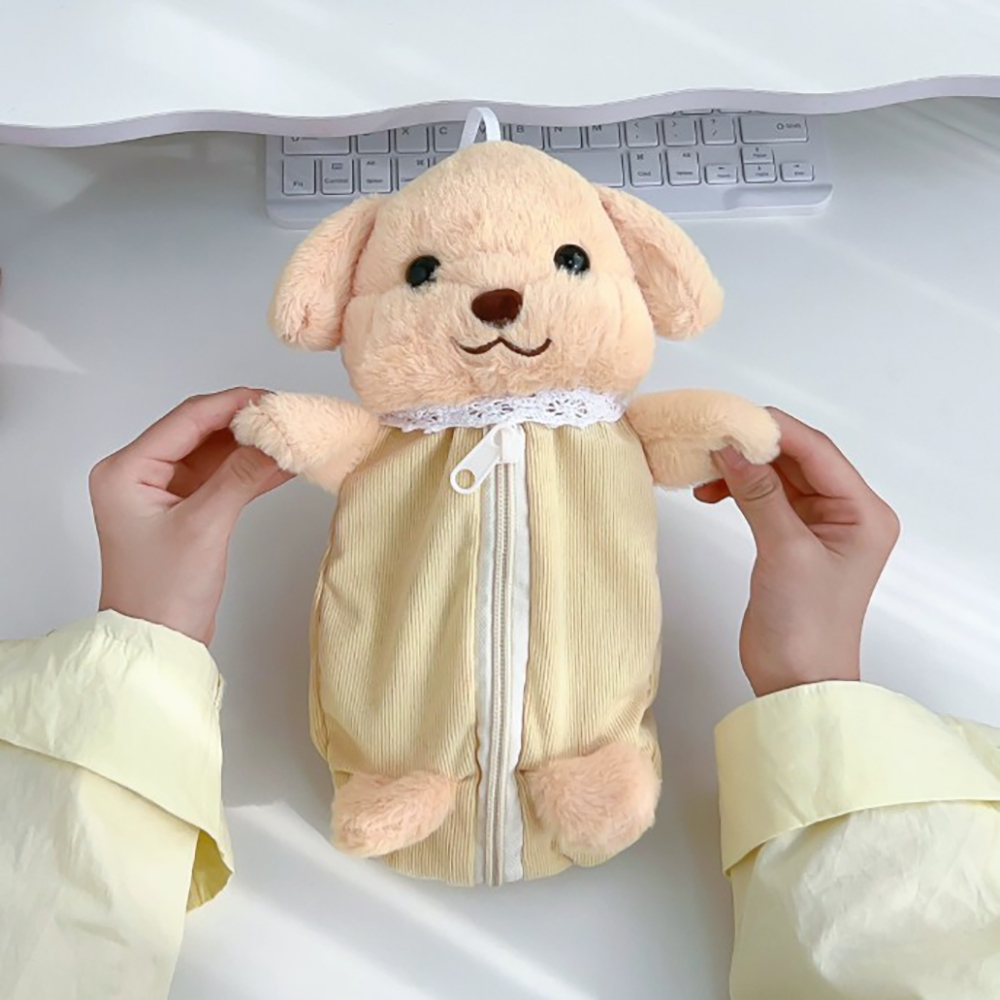 멍뭉미 강아지 인형 앞 지퍼 펜 파우치 필통 봉제인형 화장품 필기구 수납 생리대 - 상품 이미지