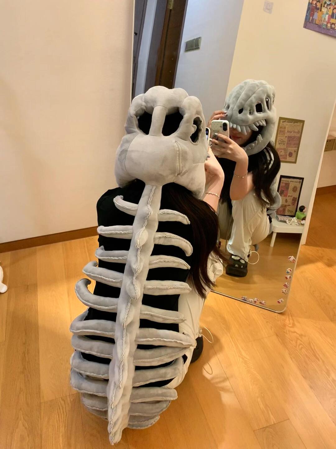 코스프레 할로윈 공룡 분장 선물 의상 뼈 파티 모자 115cm 성인 그레이 - 상세 이미지 3