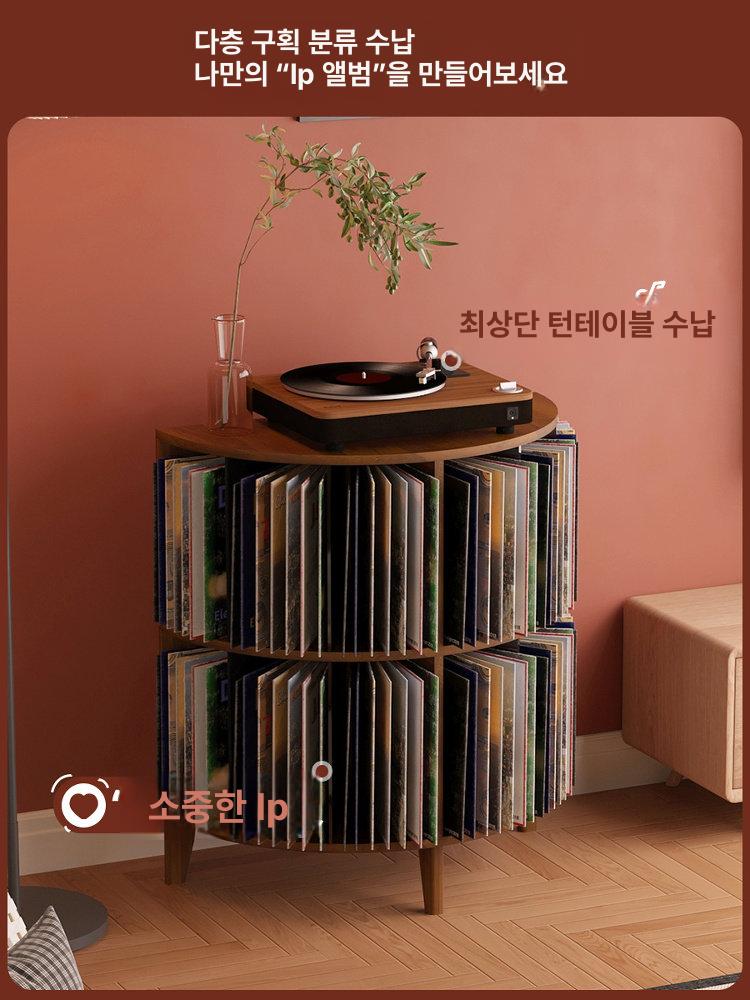LP 장식장 원목 레코드 턴테이블 보관 음방 H-01 [2단 월넛 블랙티] - 상세 이미지 3