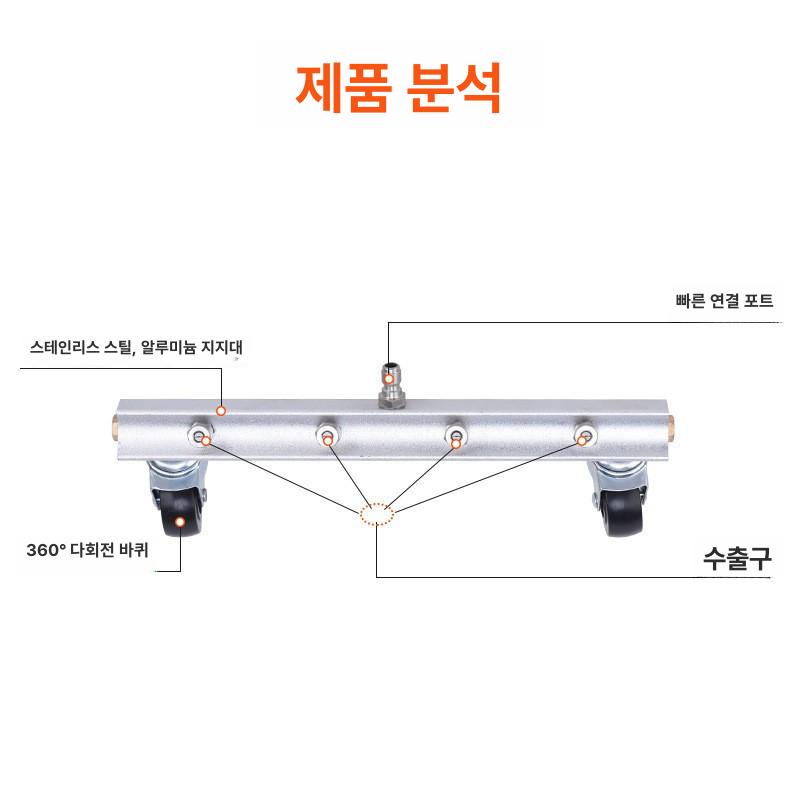 자동차 워시 하부세차기 강력 고압 세차 하부 물청소 고급 스테인리스 6홀 바퀴형 이동식 바닥 브러시 (4 개의 노즐 아래) - 상세 이미지 2