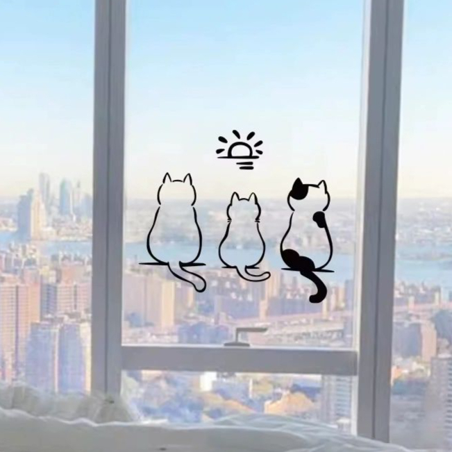 까페 고양이 데코 스티커 유리문 창문 시트지 인테리어 - 상품 이미지