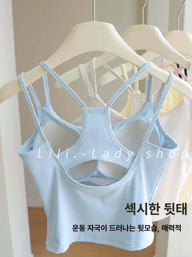필라테스 나시 브라탑 민소매 요가 홈트 탱크탑 폴웨어 스포츠탑 28 - 상세 이미지 5