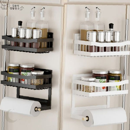 냉장고 측면 자석 부착 선반 주방 수납 공간 활용 벽면 정리 선반 조미료 보관