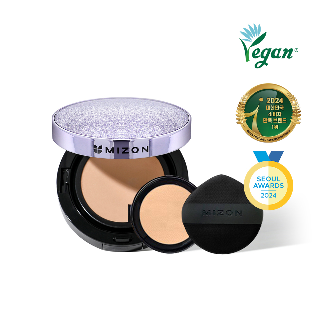 미즈온 비건 콜라겐 촉촉한 에센스 밀착 커버 선 쿠션 본품1개+리필1개 SPF38PA+ - 메인 이미지