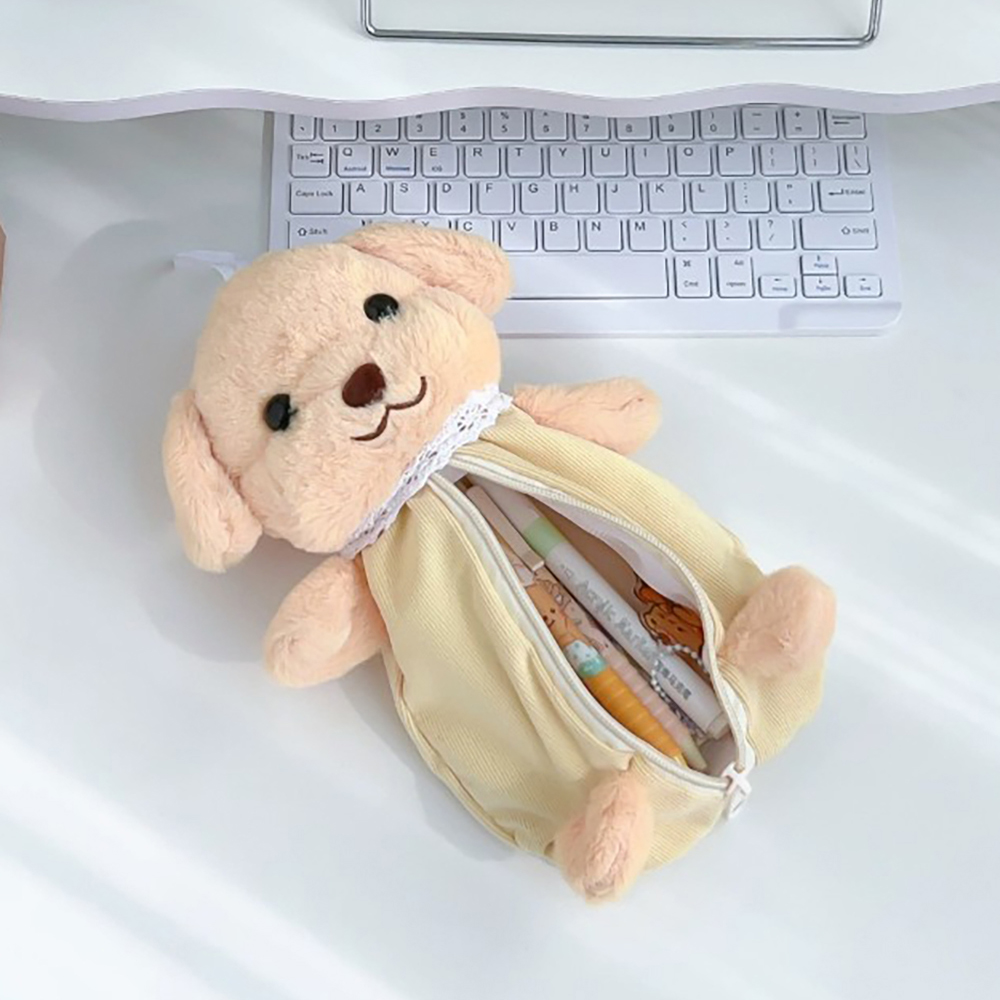 멍뭉미 강아지 인형 앞 지퍼 펜 파우치 필통 봉제인형 화장품 필기구 수납 생리대 - 상세 이미지 3