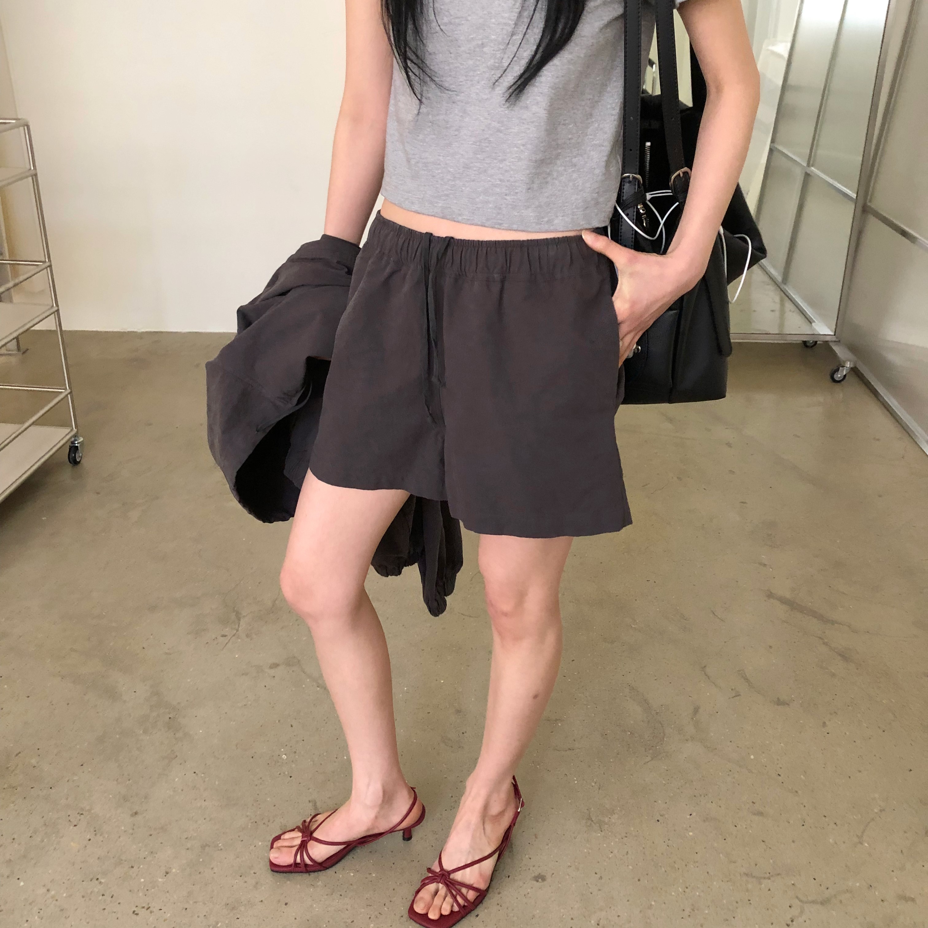 여성 빈티지 쇼츠 새미 A라인 데일리 여자 반바지 - 상세 이미지 3