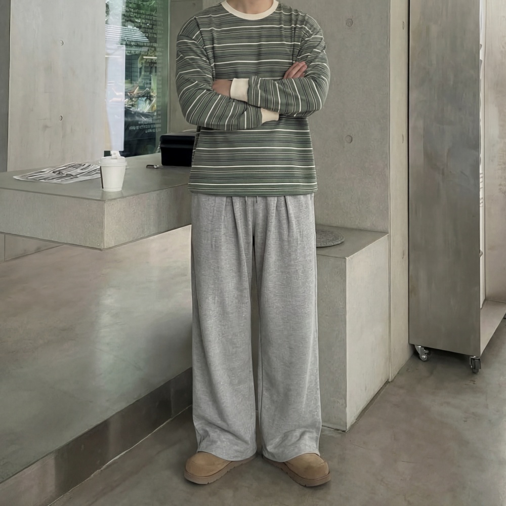 남자 봄 오버핏 긴팔티셔츠 롱슬리브 라운드 스트라이프 남자링거티 이미지 6
