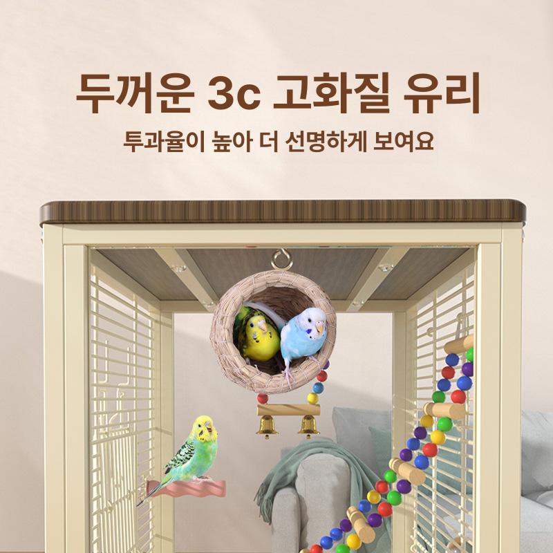 대형새장 앵무새 케이지 중대형 다층 분리형 이동식 바퀴 튼튼한 고급 철제 타워형 새집 패턴이 있는 홈 스타일의 두꺼운 케이지 블루 - 상세 이미지 4