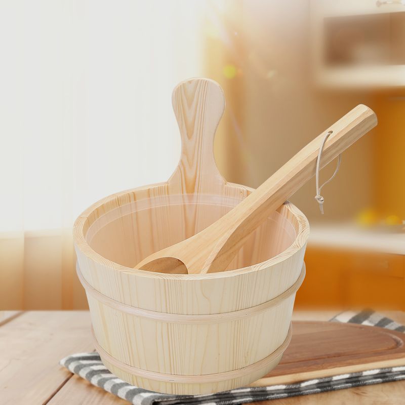 일본풍 편백나무 히노끼 통 사우나 바가지 원목 내부 라이너 나무 통 숟가락 - 상품 이미지