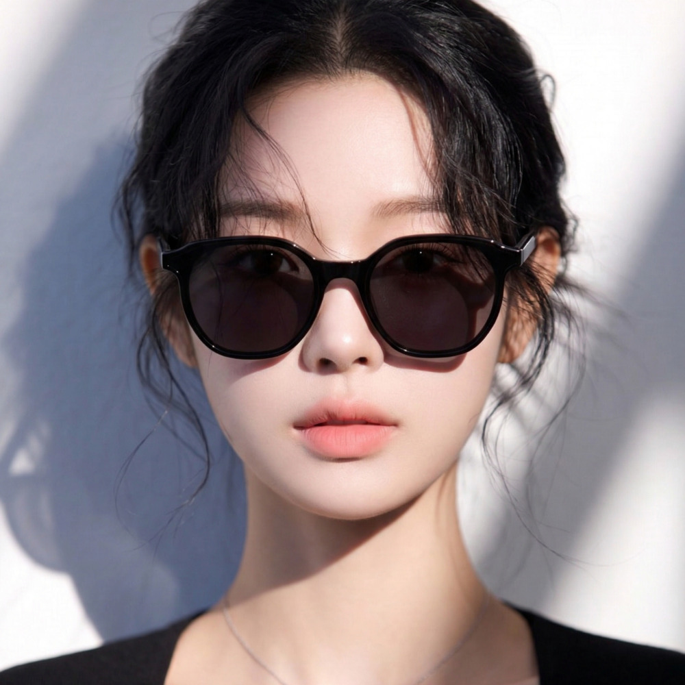 자외선차단 패션 플랫바 스퀘어 사각 눈보호 검정 유광 뿔테 선글라스 - 상품 이미지