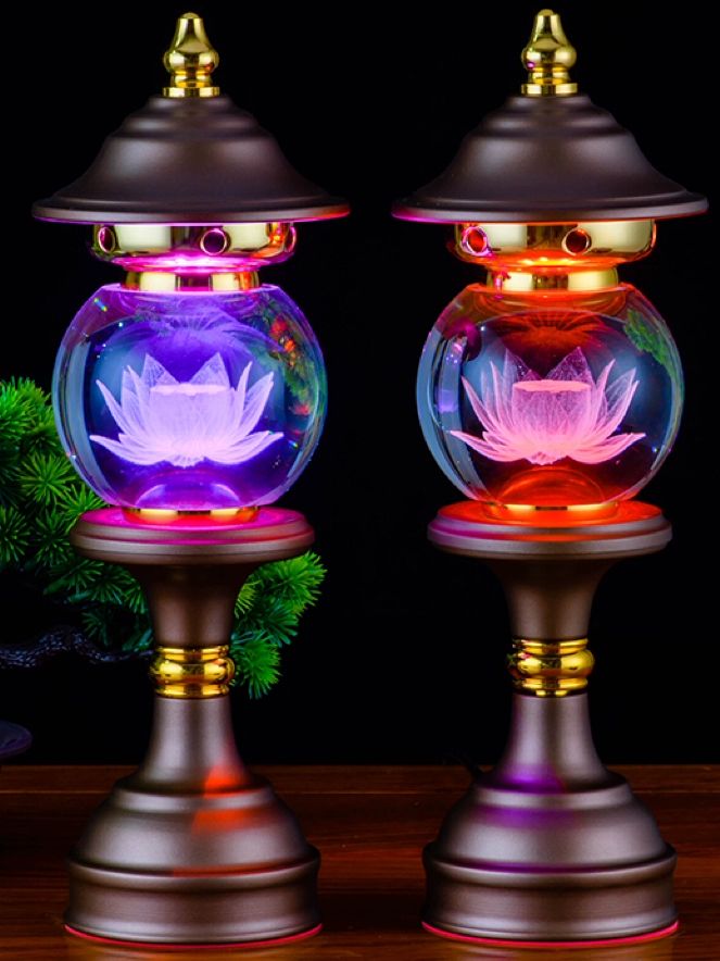크리스탈 LED 연꽃 부처님 램프 인테리어 컬러 전등 10.5인치 멀티컬러 27cm 1쌍 - 상품 이미지