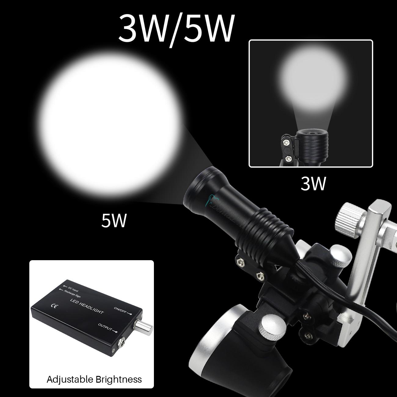 헤드 확대경 보석상 헤드밴드형 플라스틱 메탈 LED 조명 밝기조절 충전식 양안식 3 5배 2.5x 머리 장착형 돋보기 - 상세 이미지 2