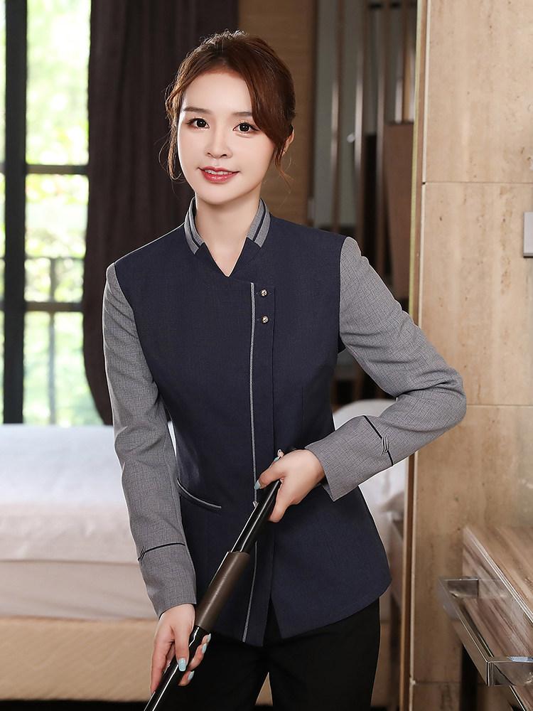 청소복 유니폼 작업복 반팔 관리청결복 미화복 상호이름 여성용 블루 상의 L - 상세 이미지 2