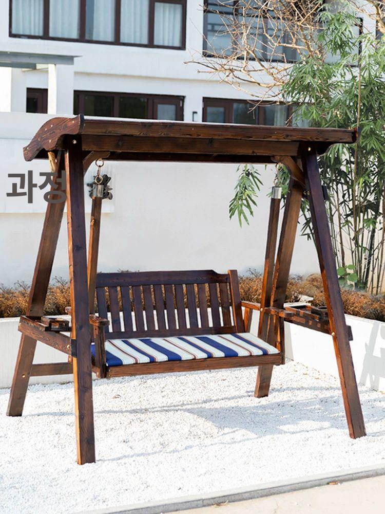 야외 흔들그네 벤치 리조트 전원주택 마당 정원 스윙 1단 우드 포함 - 상세 이미지 4
