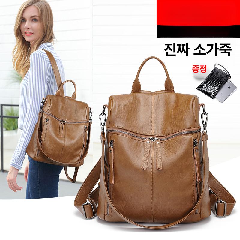 여성 소가죽 백팩 배낭 캐주얼 소프트 레더 트래블백 - 상세 이미지 2