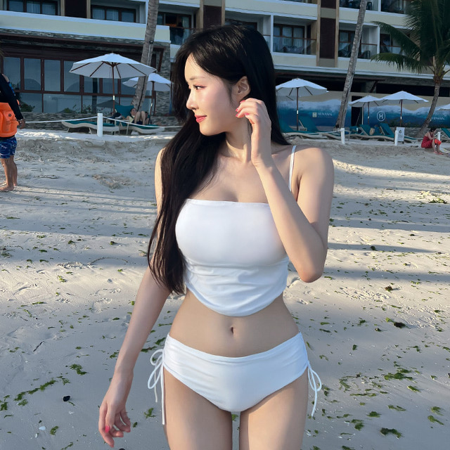 [N배송]크라시앙 닝닝 골반비키니 4cm 볼륨 오프숄더 심플 기본 튜브탑 왕뽕비키니 여자수영복 - 상세 이미지 4