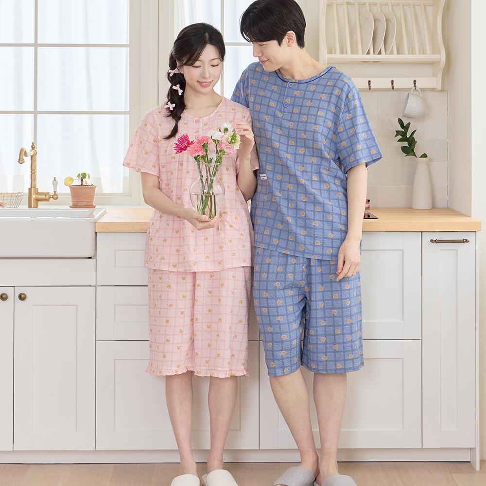 투위 여름잠옷 반팔 무형광 가족잠옷 순면 커플 신혼부부 파자마 이미지 4