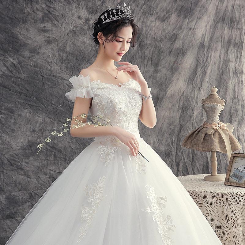 스몰 셀프웨딩 오프숄더 튜브탑 웨딩드레스 스냅촬영 본식 화이트 플로어 길이 B XS - 상세 이미지 2