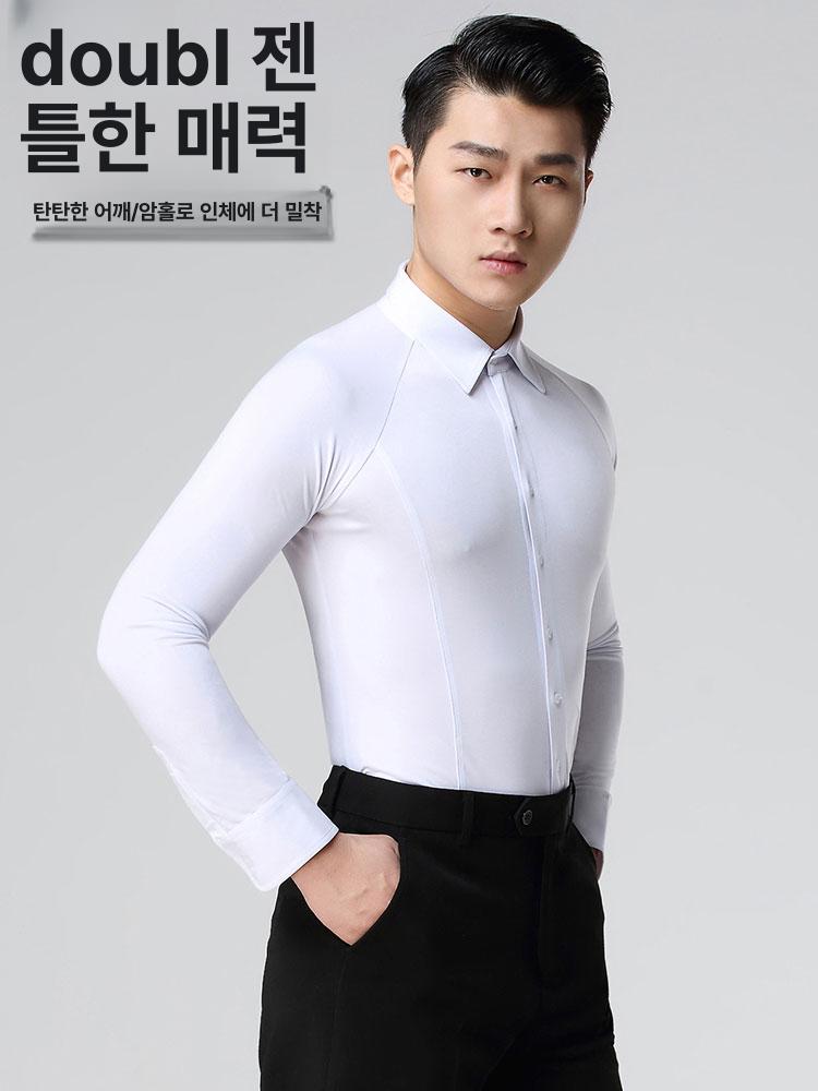 댄스복 상의 남성 공연 S 슬림 사교 스포츠 셔츠 라틴 블랙 S - 상세 이미지 3