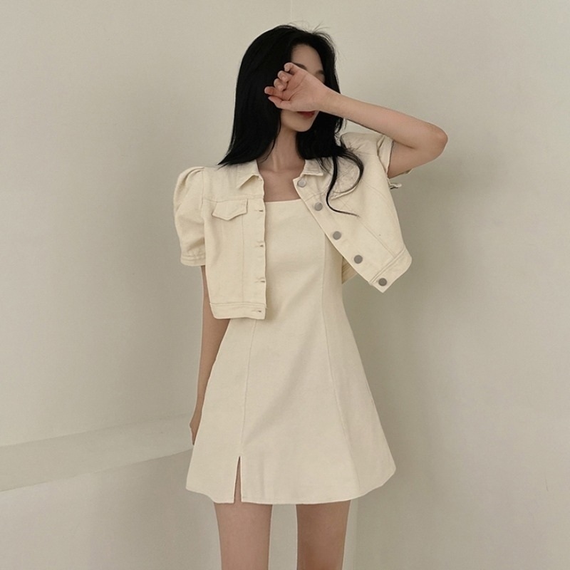 여성 여름 숏자켓 나시원피스 투피스 세트 데일리룩 - 상세 이미지 2